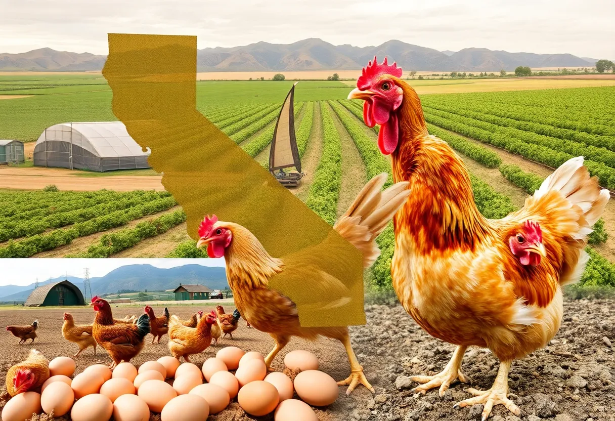 California landscape with farm animals symbolizing Proposition 12