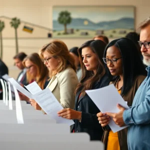 Citizens voting in California with a focus on diversity.
