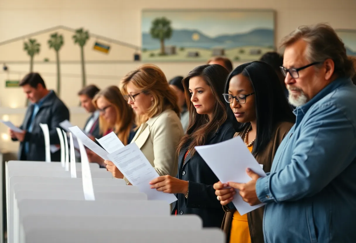 Citizens voting in California with a focus on diversity.