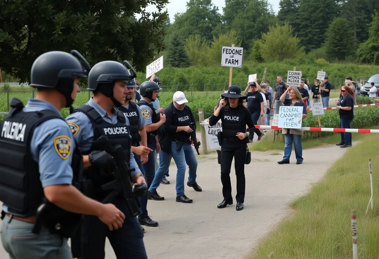 Protests against federal immigration raids at a cannabis farm in California.
