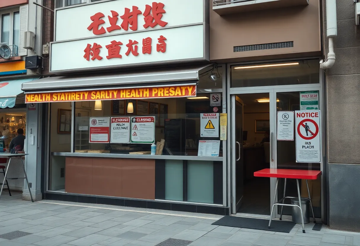 Health violation notice on a closed restaurant door