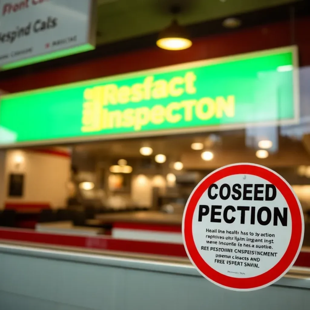 Health inspection sign on a closed restaurant door