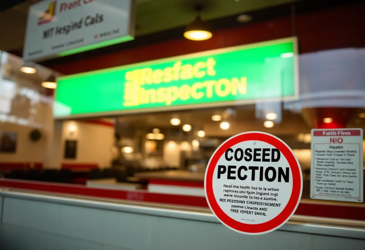 Health inspection sign on a closed restaurant door
