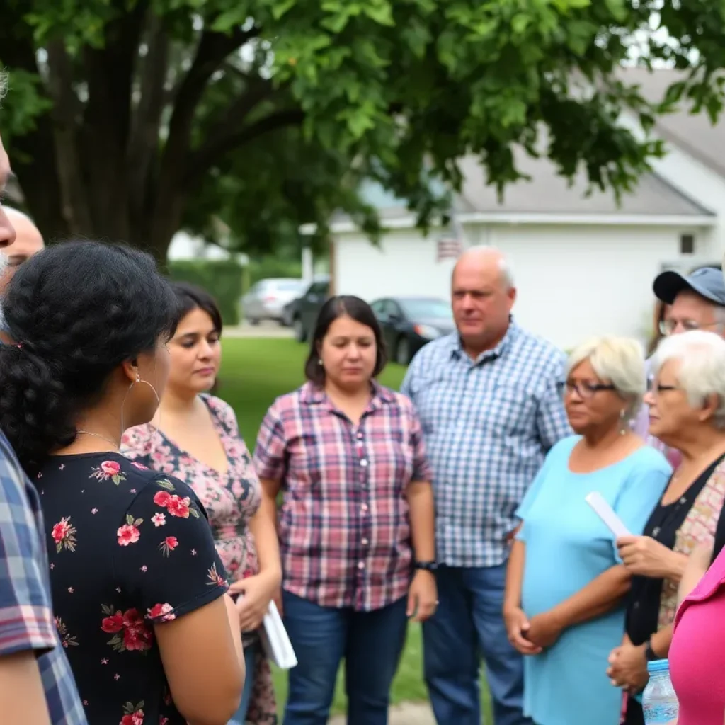 Community members discussing search efforts for a missing elderly man.