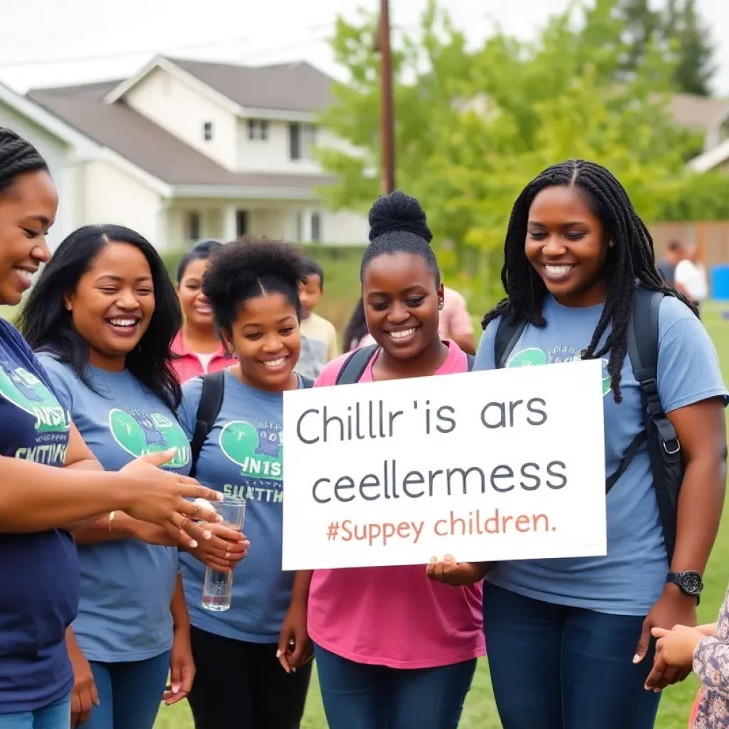 Community volunteers working together to support homeless children.