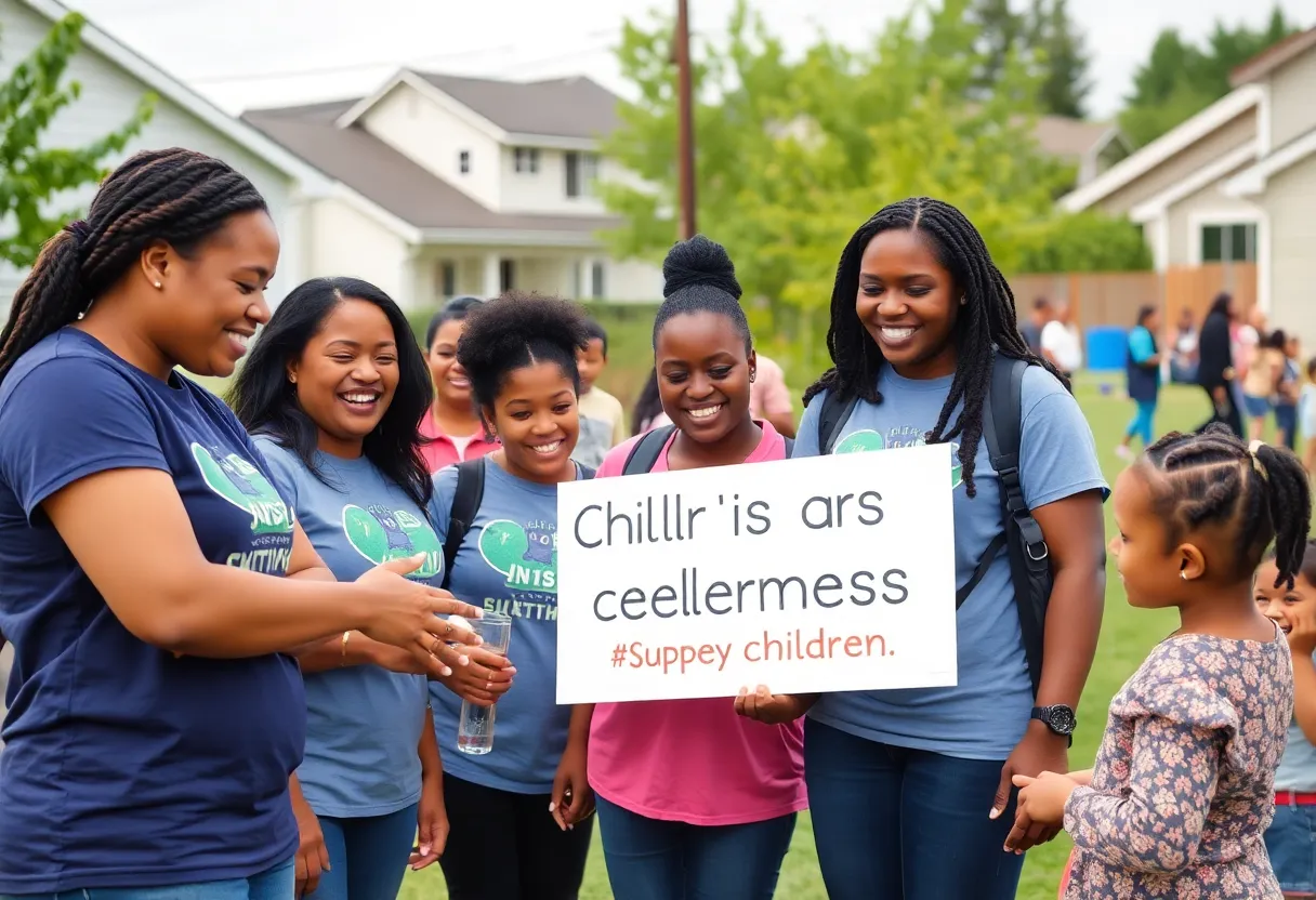 Community volunteers working together to support homeless children.