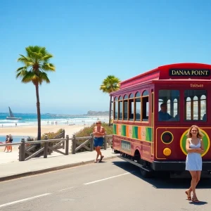 Free summer trolley in Dana Point surrounded by a beach atmosphere.
