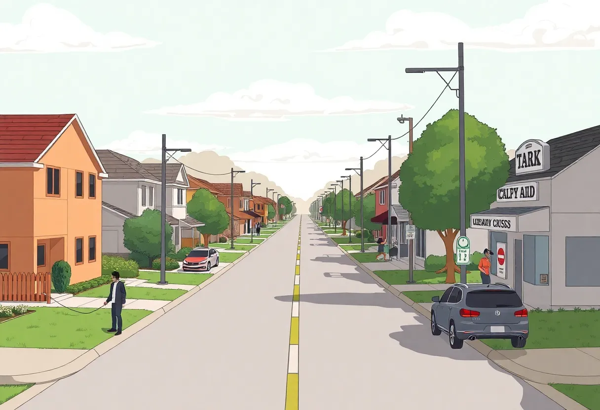 Illustration depicting the effects of ICE raids on a community's economy, with empty streets and concerned residents.