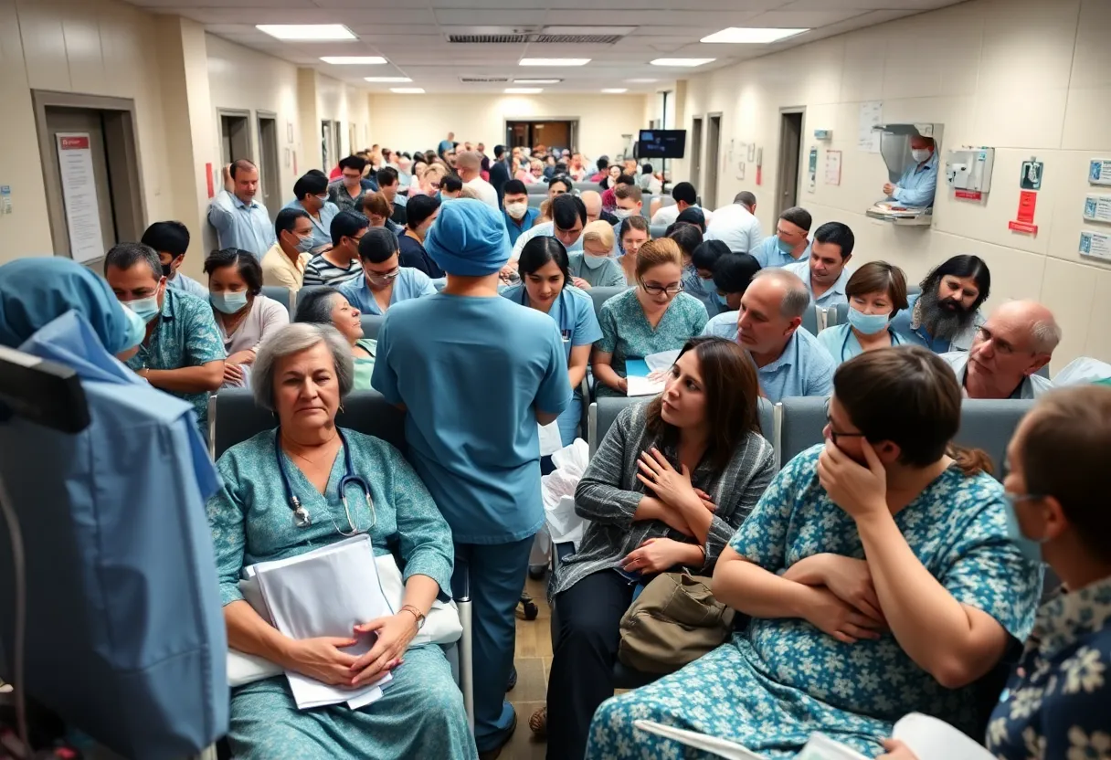 Patients in hospital waiting room during stroke care suspension
