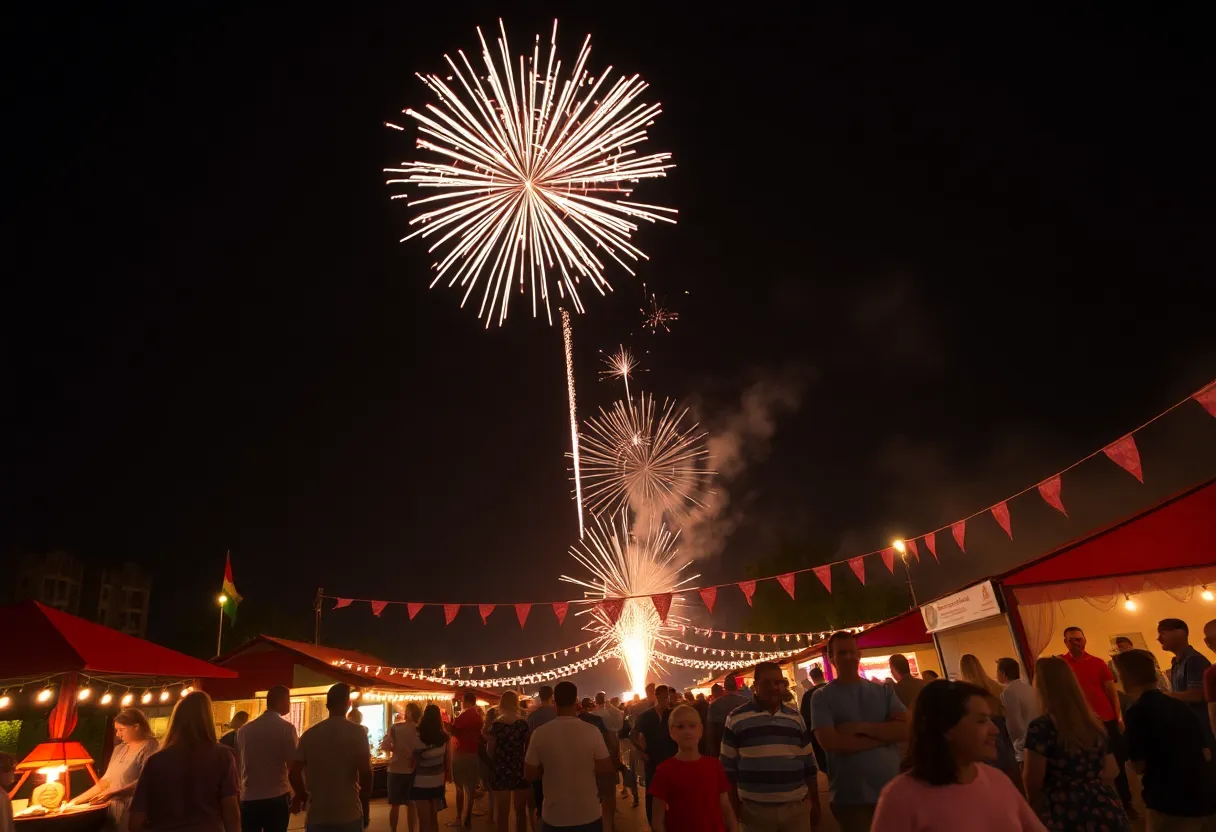 Colorful fireworks illuminating the night sky during Independence Day celebrations