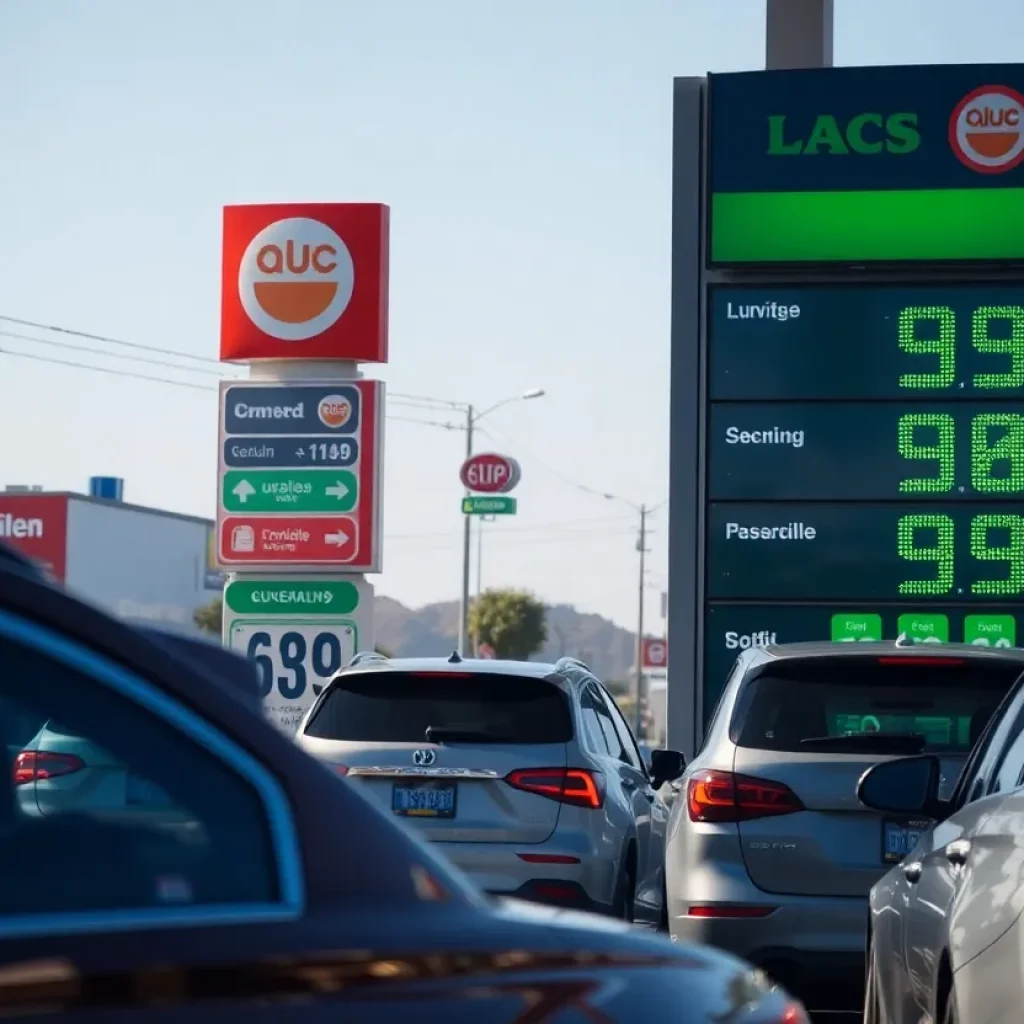 Los Angeles gas station with decreased gas prices