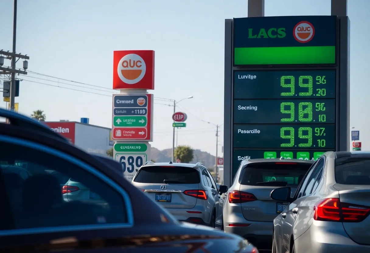 Los Angeles gas station with decreased gas prices
