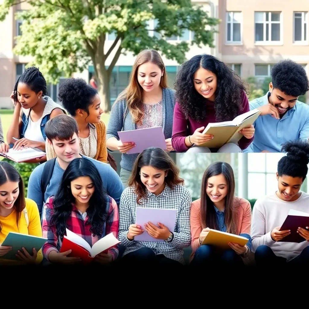 Diverse college students studying together at Vanguard University