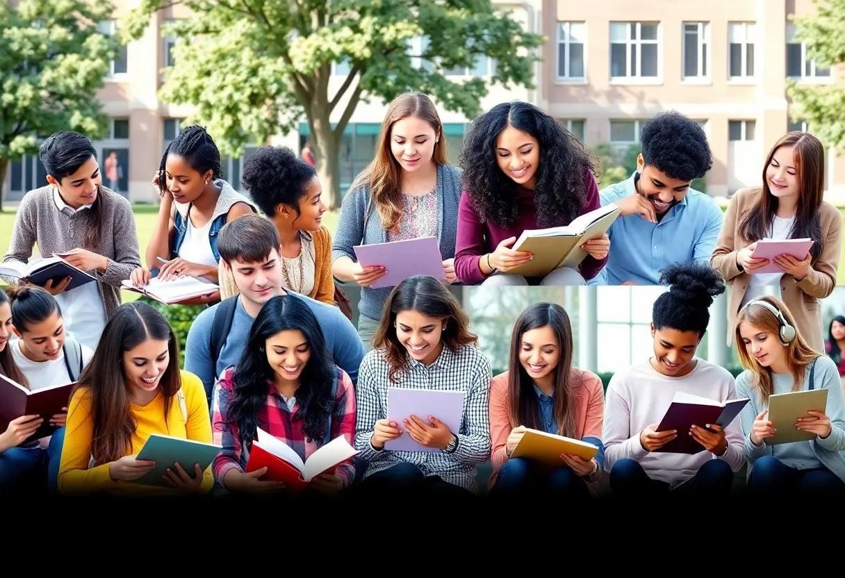 Diverse college students studying together at Vanguard University