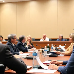City council members discussing local library measures in Huntington Beach.