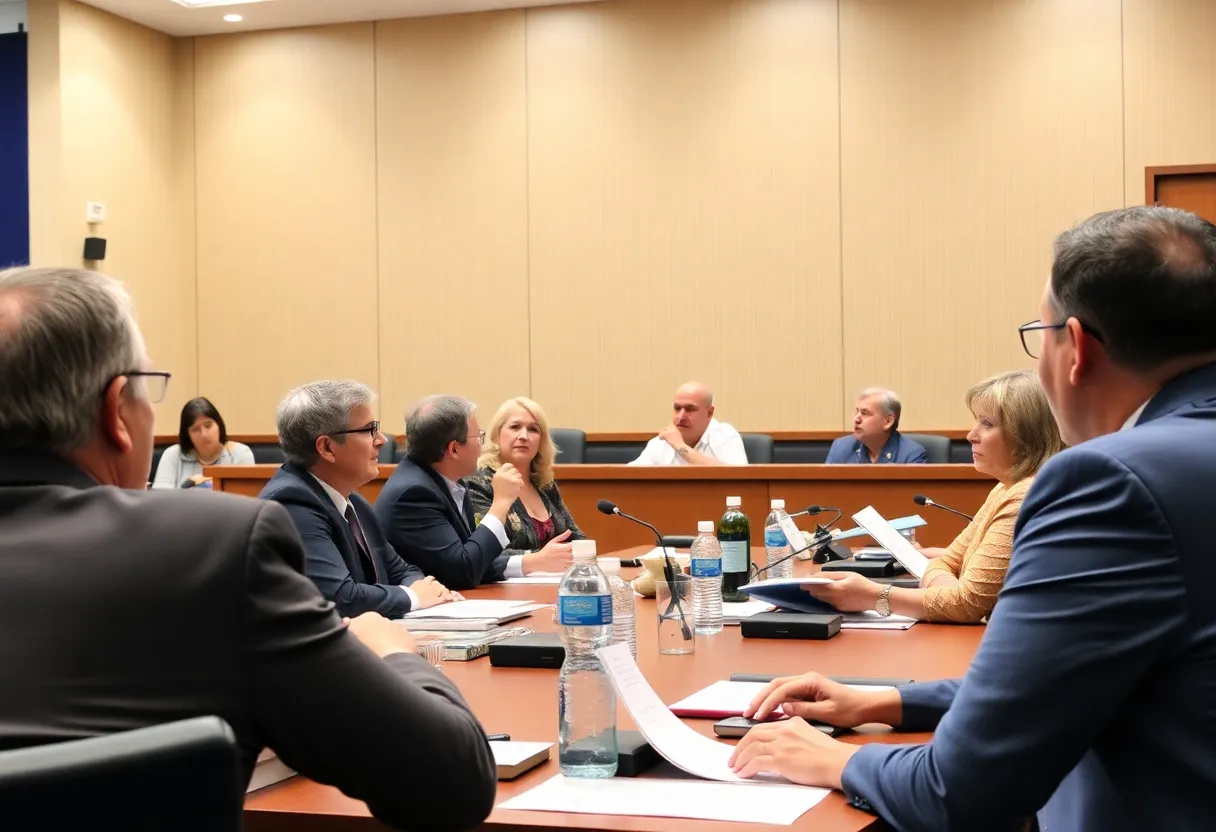 City council members discussing local library measures in Huntington Beach.