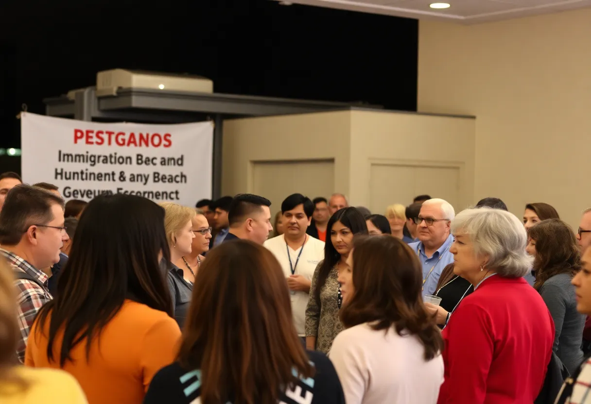 Community members in Huntington Beach attending a meeting about immigration concerns.