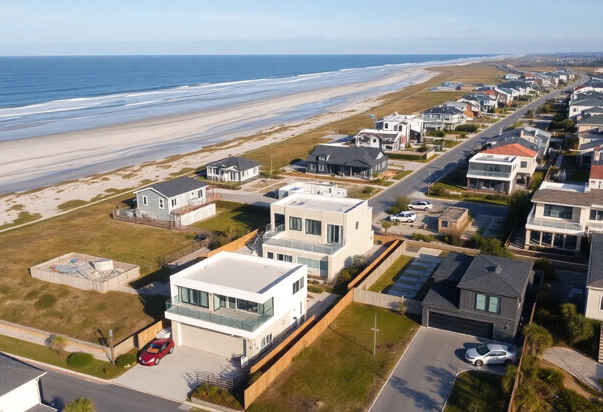 Modern homes under construction in Huntington Beach