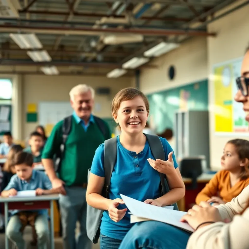 Students and teachers engaging in a lively school environment