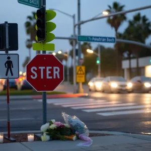 Tribute at a Huntington Beach intersection for pedestrian safety