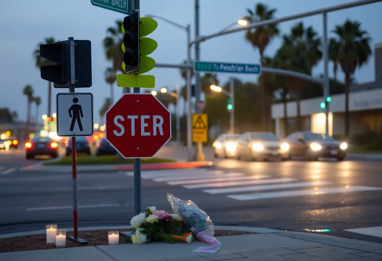 Tribute at a Huntington Beach intersection for pedestrian safety