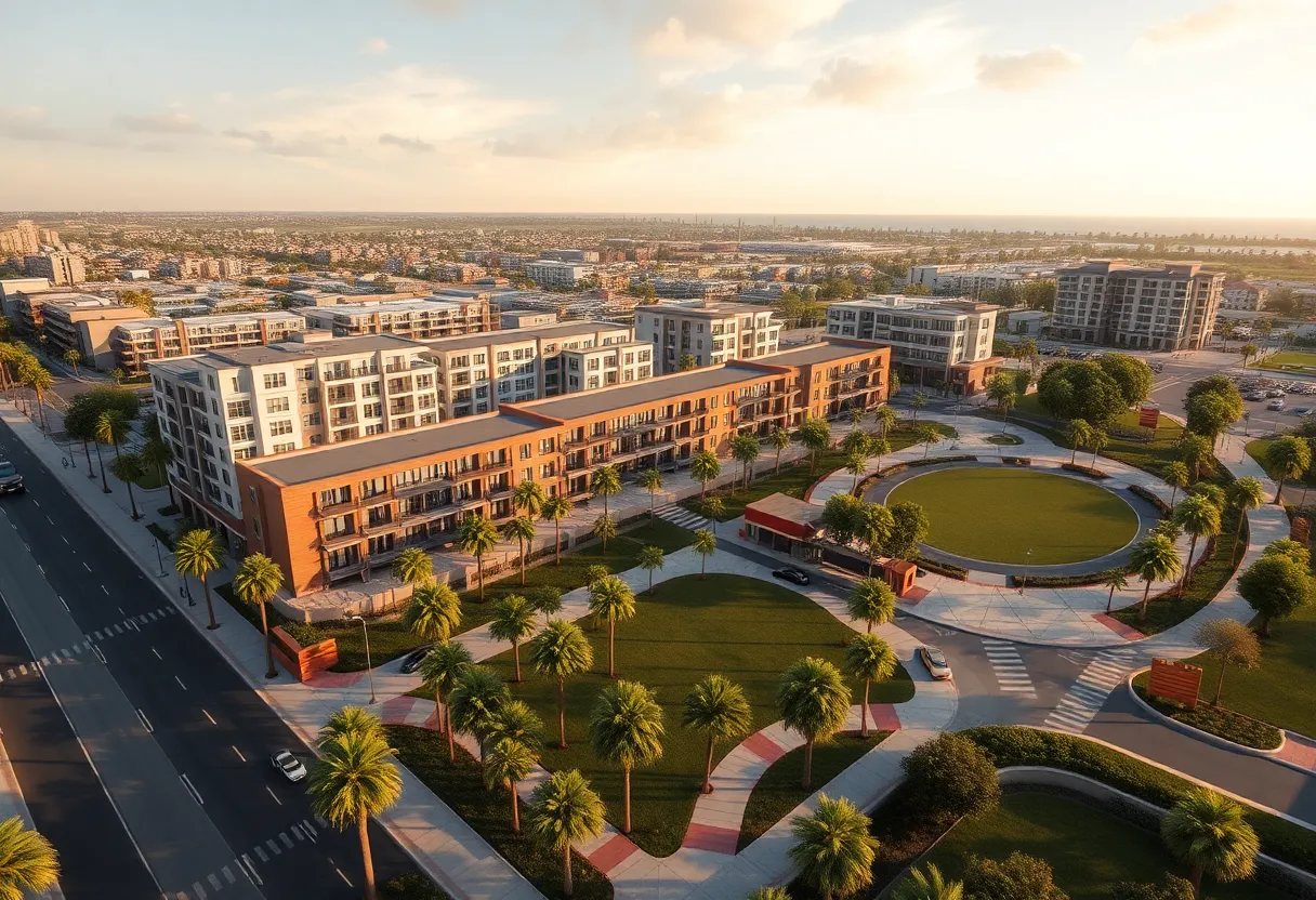 A visual representation of the proposed Huntington Beach mixed-use redevelopment.