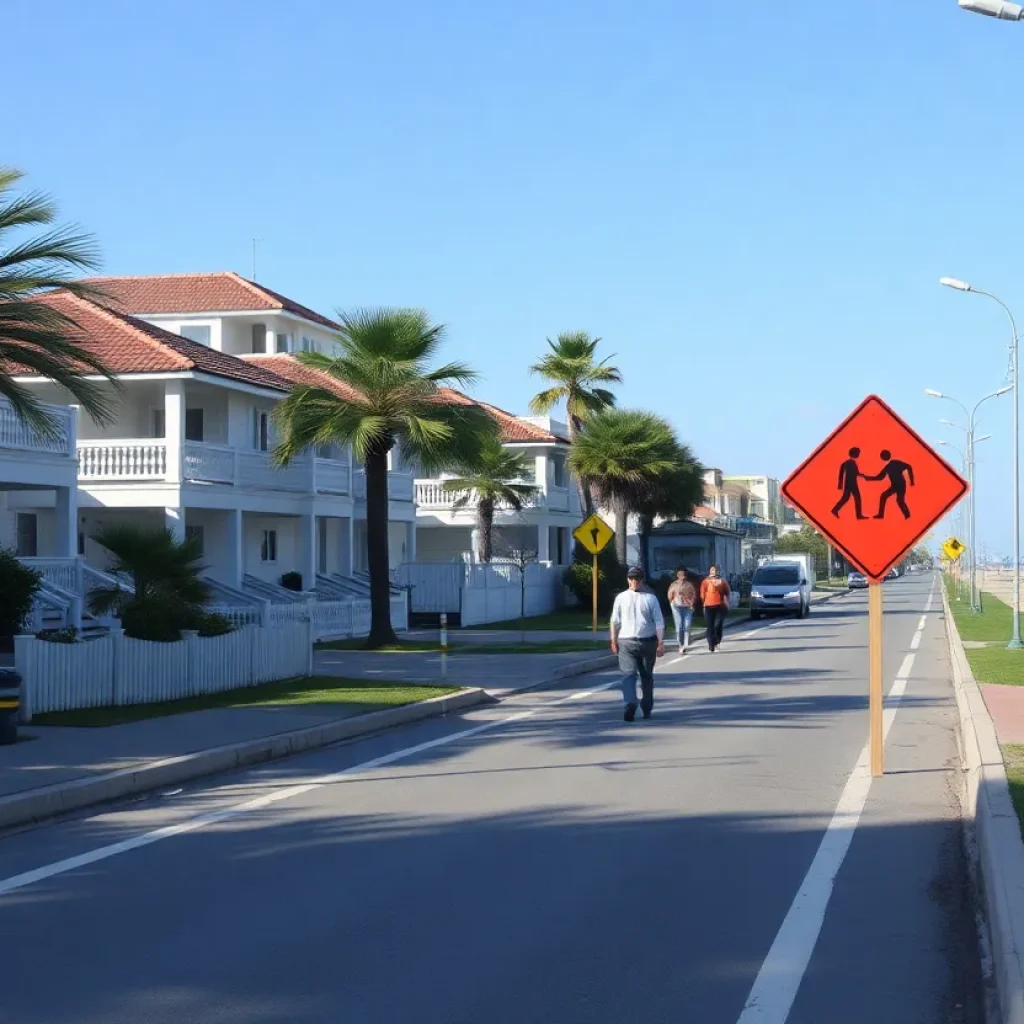 A serene road scene in Huntington Beach promoting safety for pedestrians.