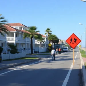 A serene road scene in Huntington Beach promoting safety for pedestrians.