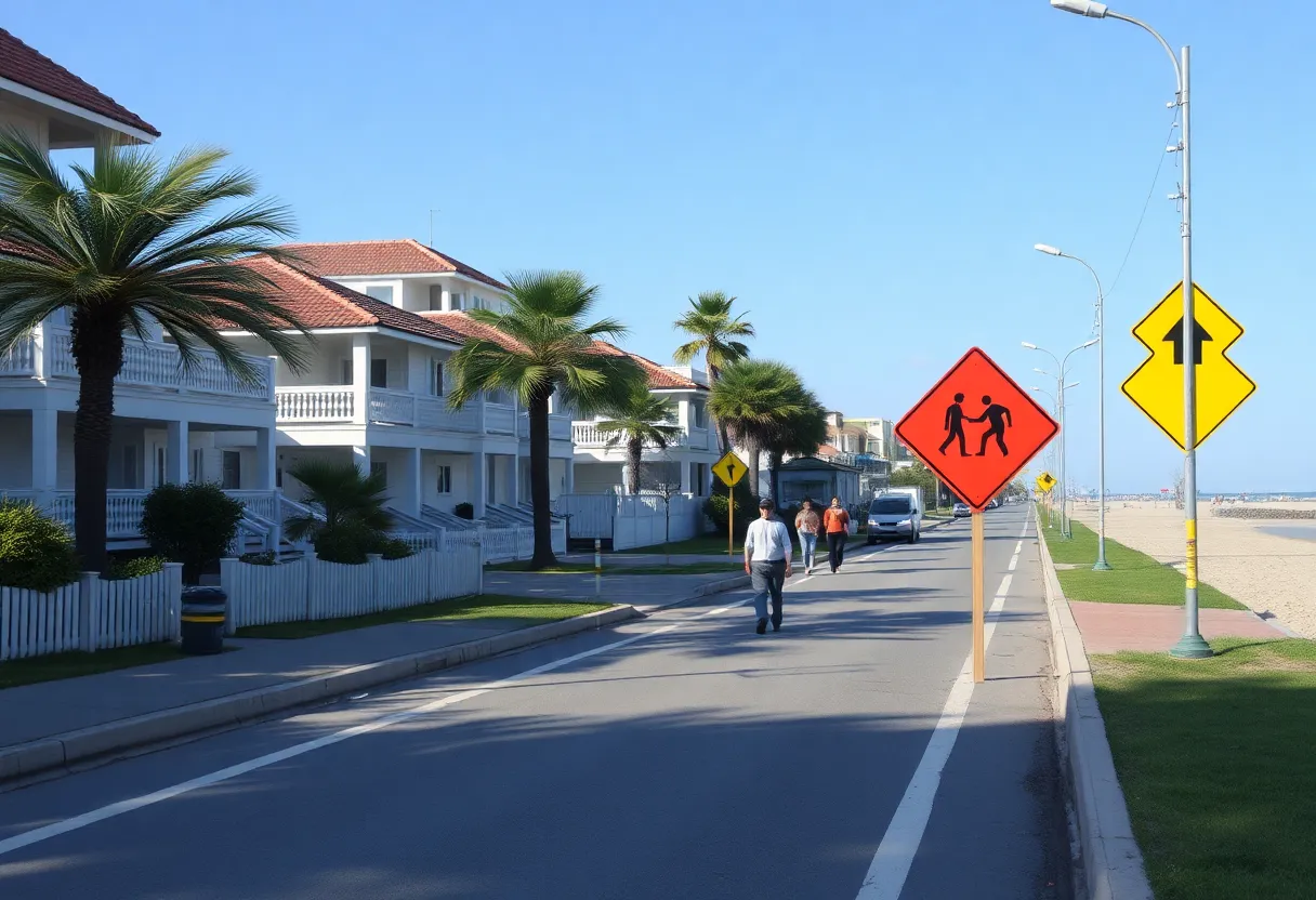 A serene road scene in Huntington Beach promoting safety for pedestrians.