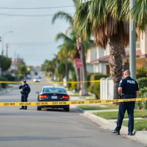 Police investigation scene in Huntington Beach after a shooting.