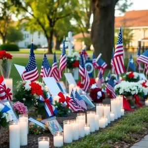 Memorial showing candles and decorations in Huntington Beach