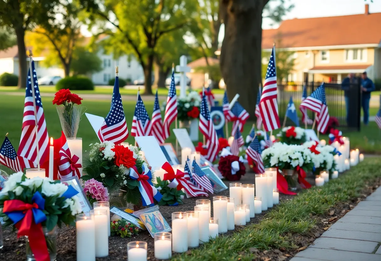 Memorial showing candles and decorations in Huntington Beach