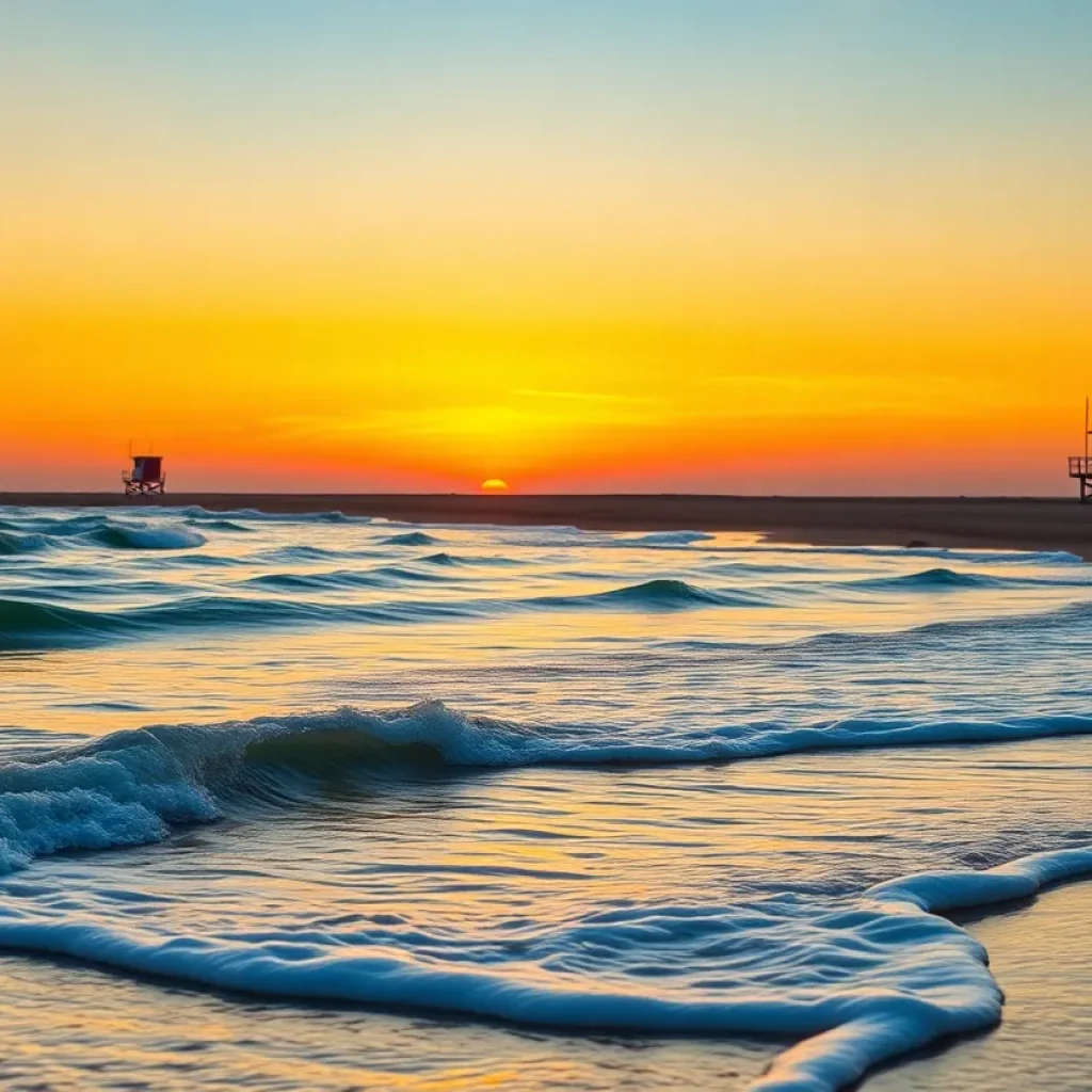 Serene sunset over Huntington Beach with lifeguard tower
