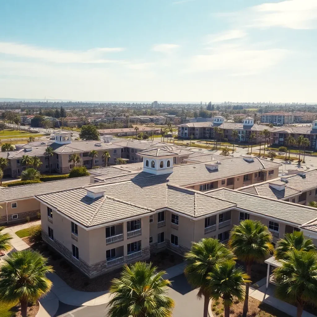 Aerial view of Huntington Breeze Senior Living Complex in Huntington Beach