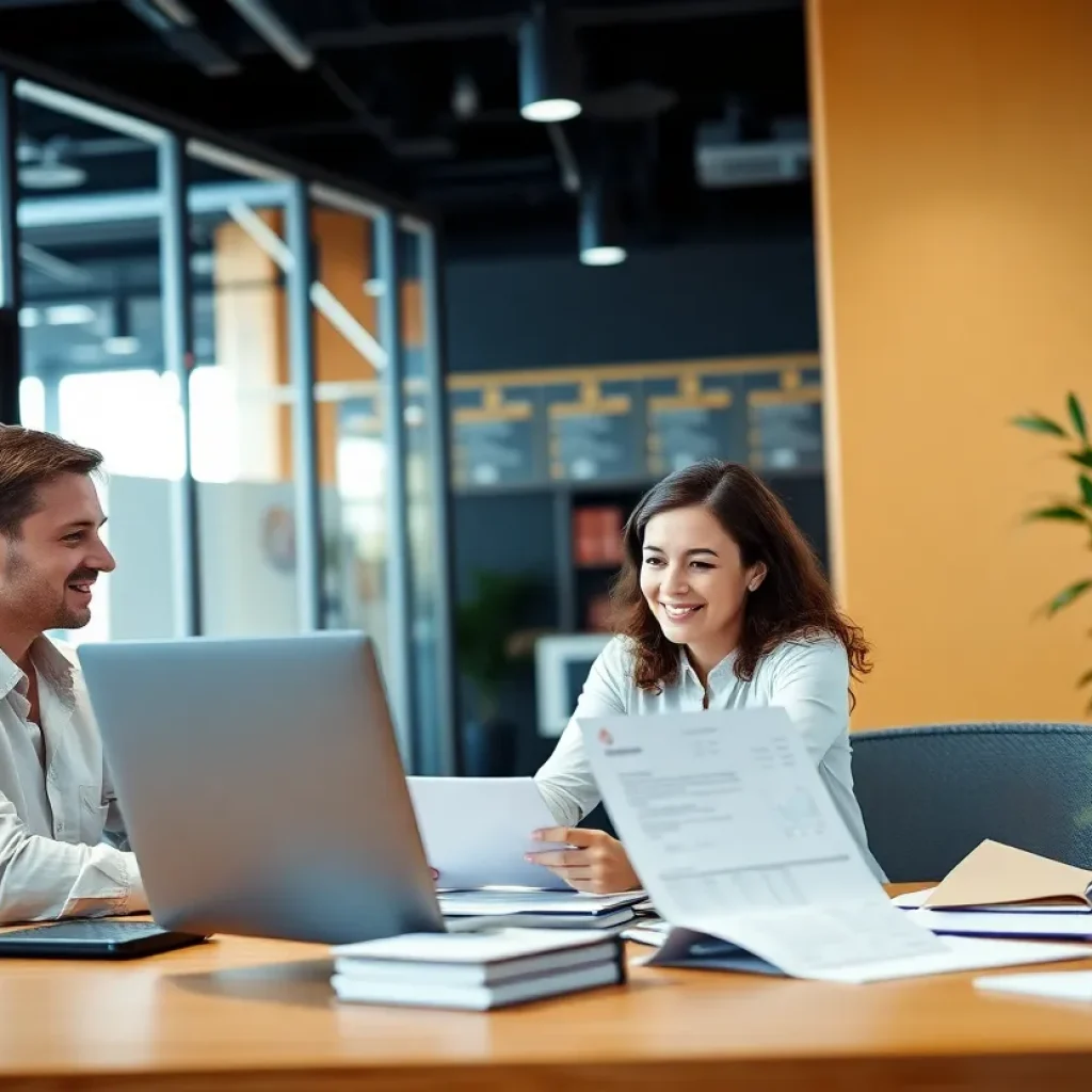 Financial advisors working in a modern office space