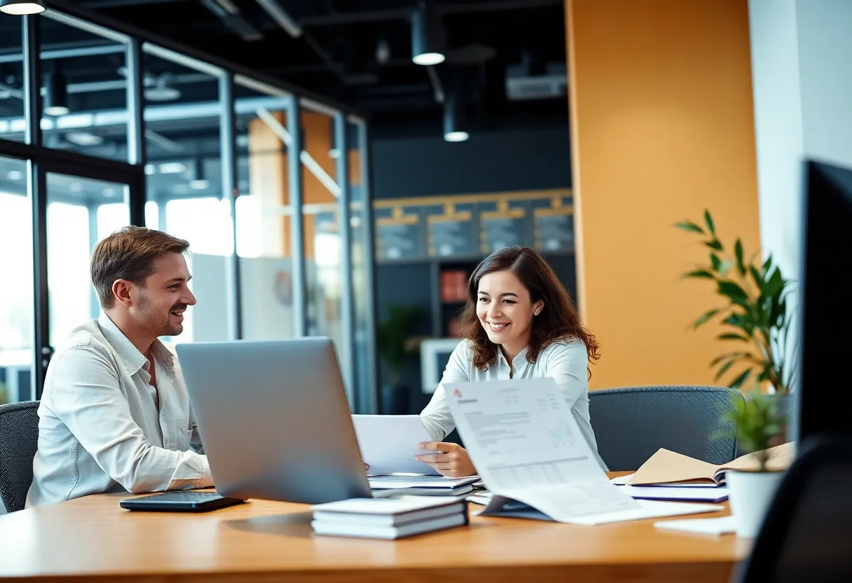 Financial advisors working in a modern office space