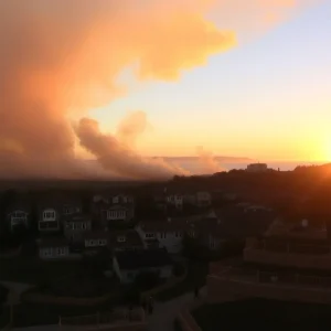 Firefighters combating a wildfire in Laguna Beach