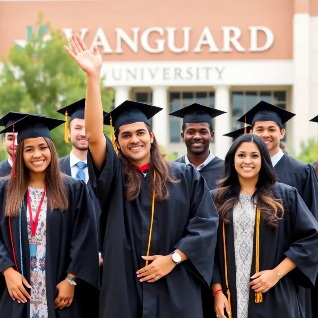 Students celebrating at Vanguard University's Leadership and Latina/o Identity graduation ceremony