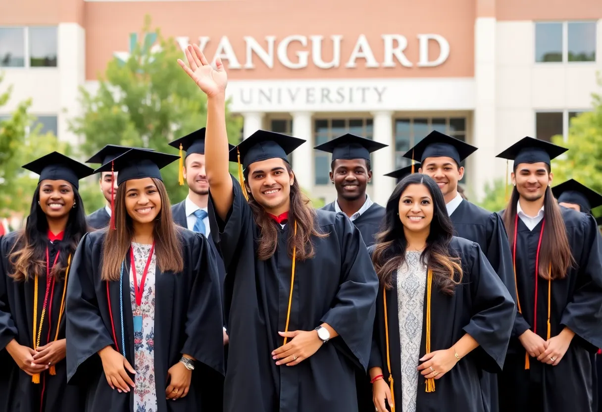 Students celebrating at Vanguard University's Leadership and Latina/o Identity graduation ceremony