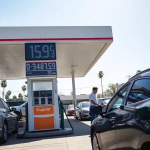 Gas station in Los Angeles with reduced price displays