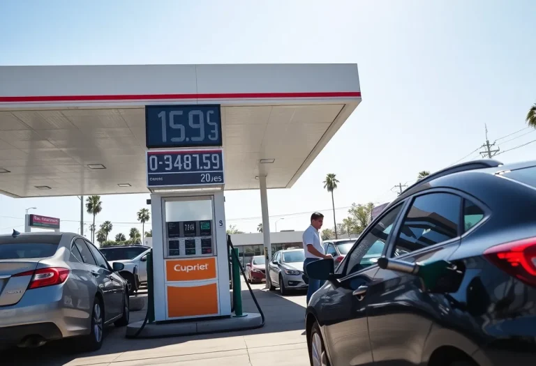 Gas station in Los Angeles with reduced price displays
