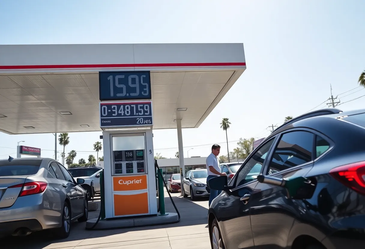 Gas station in Los Angeles with reduced price displays