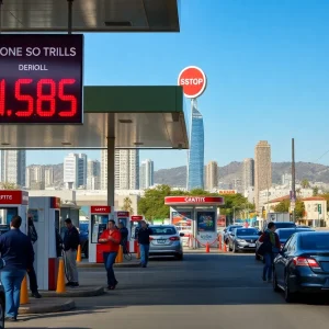 Gas station in Los Angeles with declining prices