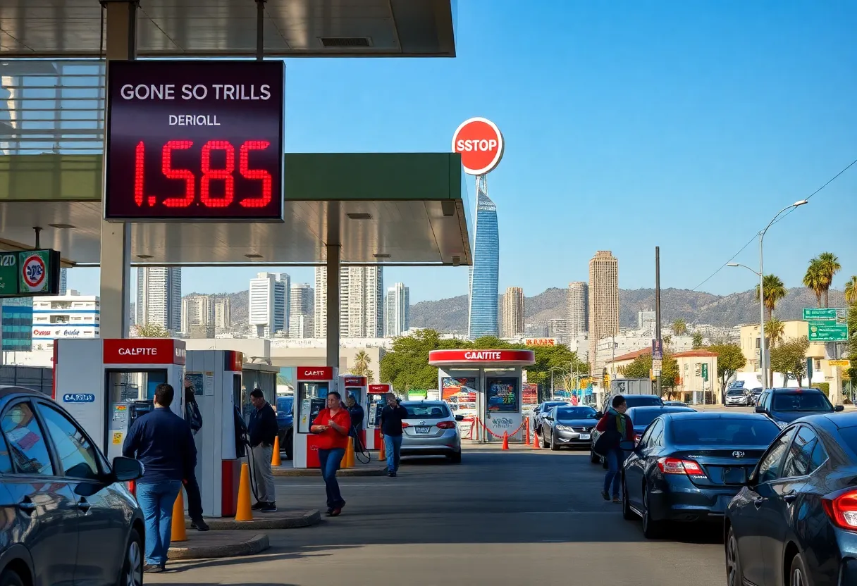 Gas station in Los Angeles with declining prices