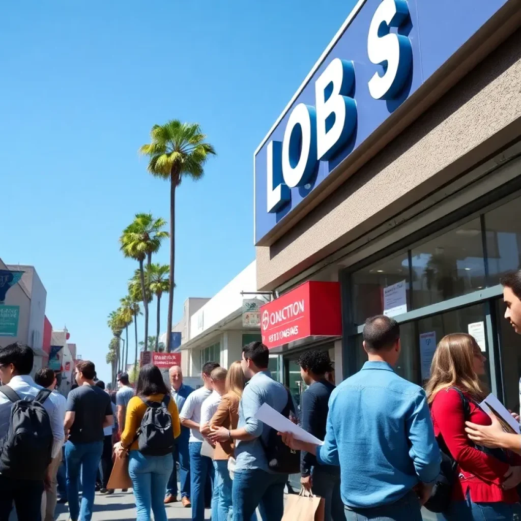People in Los Angeles participating in job searches near an urban center.