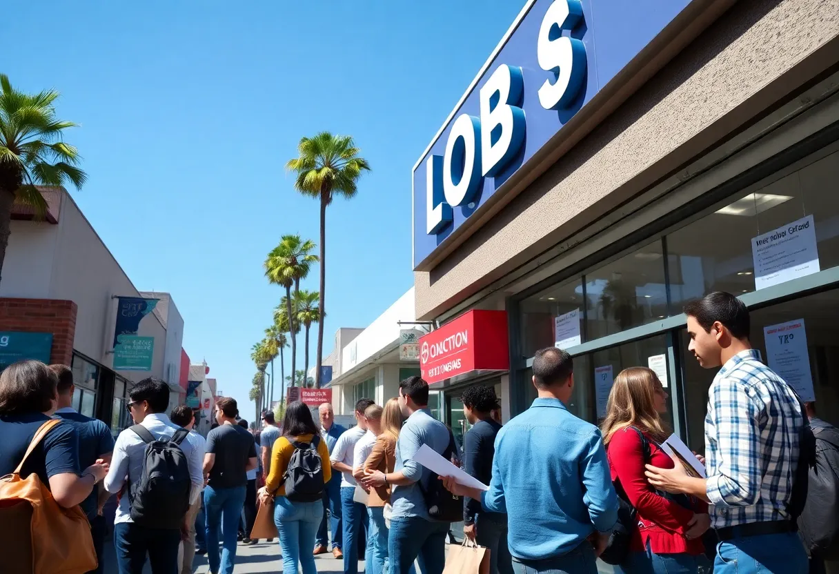 People in Los Angeles participating in job searches near an urban center.