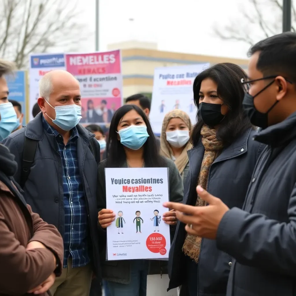 Community members discussing public health measures against measles