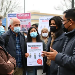 Community members discussing public health measures against measles