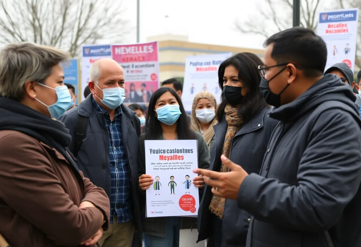 Community members discussing public health measures against measles