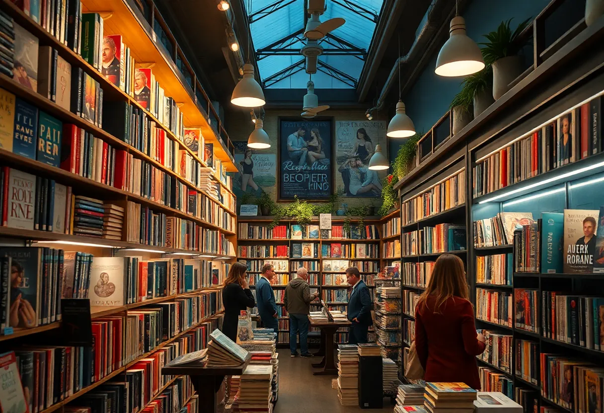 Interior view of Mystic Box Bookshop showcasing adult romance literature.